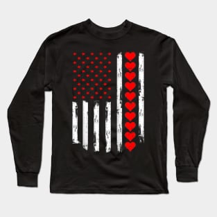 Vintage Valentines Day American Flag Hearts Mens Boys Kids Long Sleeve T-Shirt